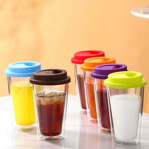 Mug à thé, lait ou café en verre borosilicate personnalisé avec logo, 350 ml, 550 ml, gobelet à double paroi en verre de 12 oz avec couvercle en silicone - Product Image 4