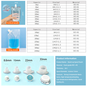 JIJID Transparante Plastic Voedselveilige 250ml 500ml Doorzichtige Vloeistofzakjes Knijpzakjes met Tuit voor Water Sap Drank - Product Image 6