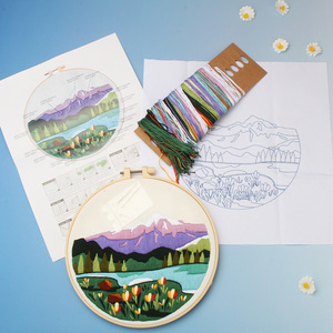 Kit de broderie DIY paysage <span class=keywords><strong>anglais</strong></span> montagne et eau, fait main, pour débutants, à partir de zéro, sur toile de coton, pour tableau mural - Product Image 4