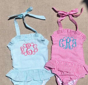 Costume da bagno per bambina con monogramma di <span class=keywords><strong>Minnie</strong></span> topo rosso a righe Seersucker costume da bagno per bambina e bambina - Product Image 5
