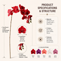 Fleur artificielle en plastique Phalaenopsis Lausanne à 10 têtes, toucher réaliste, branche unique, pour décoration de maison, de mariage et de table, effet hydratant