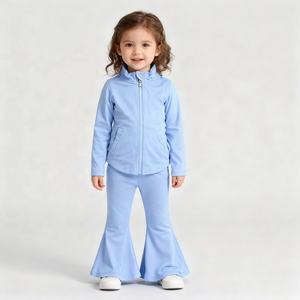 طقم يوجا للفتيات، ملابس أطفال، سترة بسحاب وأكمام طويلة، بنطلون ضيق عالي الخصر، ملابس رياضية مريحة للتنفس، ملابس رياضية بالجملة - Product Image 2