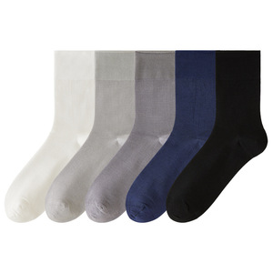 Men's Lyocell Mid-Calf Socks Ultra-Thin Breathable Anti-Odor Summer Socks Solid Color Black Navy Gray White Stripes - Product Image 4