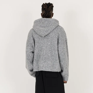 Wholesale High Quality Soft Boucle Texture Zip Up Hooded Knit Sweater Streetwear Relaxed Casual Street Fit Hood <b>Cardigan</b> - Product Image 5