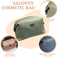 Sac de maquillage de luxe spacieux en cuir PU effet croco vert olive, idéal pour la salle de sport