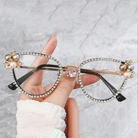 Gafas ópticas Vintage ojo de gato Anti luz azul gafas de lujo diseñador diamante perla Anti luz azul Metal ordenador hombres mujeres gafas