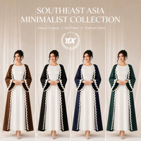 Abaya formelle quotidienne pour musulmanes modestes, robe extérieure en tissu texturé simple avec bordure ondulée