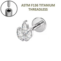 Clous d'oreille en titane ASTM F136 Freya pour cartilage et hélix, à insertion sans filetage, dos plat, avec zircon, pour femmes et hommes