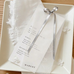Elegant <b>Wedding</b> Greeting Card Silver Ribbon Cotton Paper Offset Printed Hot Stamping Design Custom Logo Margot <b>Name</b> <b>Tag</b> - Product Image 1