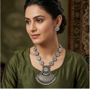 Premium Floral Filigree Oxydized <b>Silver</b> <b>Choker</b> for Women Traditional Antique Finish Statement Jewelry Festival Party Wear - Product Image 4