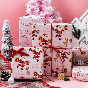 Pink Christmas <b>Wrapping</b> <b>Paper</b> Roll 17 Inch X 33 Feet Reversible Santa Deer Candy Cane Design Gift Craft Packaging - Product Image 5