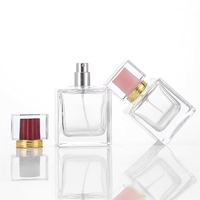 Flacons de parfum carrés transparents en verre de haute qualité personnalisés, impression sur écran, pulvérisateur à pompe, capacités de 50 ml et 100 ml, sur mesure