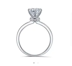 Hand made 7mm 1.2ct white round moissanite diamond 14k white gold gold ring with a hidden halo on setting