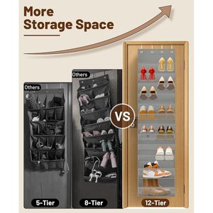 12 Tier Over The Door <b>Shoe</b> Organizer Breathable Mesh Hanging Rack For Closet <b>Storage</b> <b>Shoe</b> Holder Fit 24 Pairs - Product Image 3