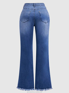 Pantalones vaqueros apilados acampanados azules medianos de talla grande personalizados para mujer, pantalones vaqueros de mezclilla para mujer, pantalones con parches bordados con apliques - Product Image 3