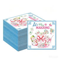 Serbet sekali pakai motif Mahjong Cina DAMAI, dekorasi meja makan pesta Imlek Asia, warna pink.