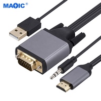 Magelei adaptor VGA ke HDMI, jaket PVC HDTV dan komputer proyektor dengan kabel daya USB dan Audio dan adaptor HDMI 1.8m
