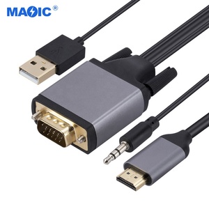 Magelei-Adaptateur VGA 1.8m vers HDMI avec câble d'alimentation <span class=keywords><strong>audio</strong></span> et USB pour projecteur, ordinateur et HDTV, veste PVC - Product Image 2