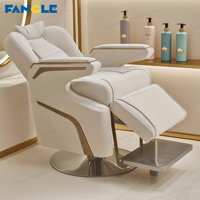 Silla de barbero de lujo, silla de afeitar de estilo de barbería de cuero con mechones dorados blancos, bomba hidráulica, silla de peluquería de Base redonda
