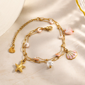Stainless Steel <b>Bracelet</b> With Starfish <b>Shell</b> Charm 18k Gold Plated Ocean Theme Beach Jewelry - Product Image 3