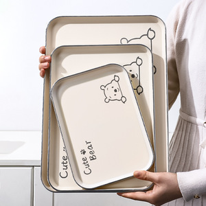 Bandeja rectangular de color crema con diseño de dibujos animados para servir té y café, uso en sala de estar y cocina - Product Image 2