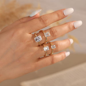 Anillo RINNTIN LZR41, Joyería Personalizada, Anillos Modernos para Mujer, Corte Esmeralda, Circonita Cúbica 8A, Anillo de Compromiso/Boda de Plata de Ley 925 - Product Image 1