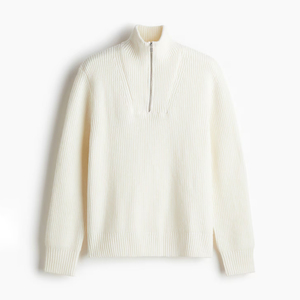 Pull en maille de coton uni à demi-zip de style universitaire décontracté et sportif, avec logo personnalisé, de haute qualité, pour homme - Product Image 1