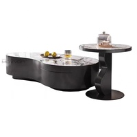 Nouvelle arrivée - Ensemble de table basse en acier inoxydable contemporain à motif marbré MOVVON
