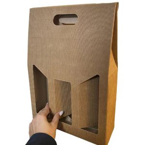 Wine Bottle Carrier <b>Box</b> <b>For</b> 3 Bottles Cardboard Gift Packaging With Handle - Product Image 3
