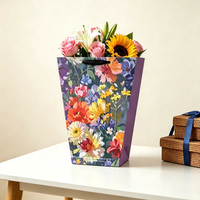 Sac cadeau écologique en kraft recyclable avec poignée longue, imprimé floral aquarelle, réutilisable pour fleuristes et bouquets frais
