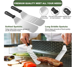 Kit d'accessoires de plaque chauffante en acier inoxydable accessoires de gril à plat en plastique spatules pliables robustes grattoir <span class=keywords><strong>hachoir</strong></span> extérieur - Product Image 4