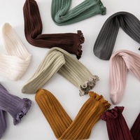 Chaussettes pour enfants printemps-automne en coton peigné, chaussettes tubulaires droites pour bébés garçons et filles, chaussettes à dentelle froncée