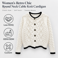 Cardigan Rétro Femme OEM ODM à Manches Longues et Couleurs Contrastées, Style Français, Col Rond, Manteau Simple Boutonnage, Pull en Maille Torsadée 3D pour l'Automne