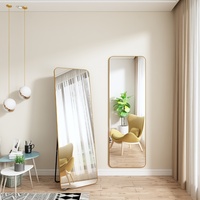 Grand miroir rectangulaire sur pied avec cadre métallique pour dressing et maquillage, à poser au mur ou à laisser appuyer au sol