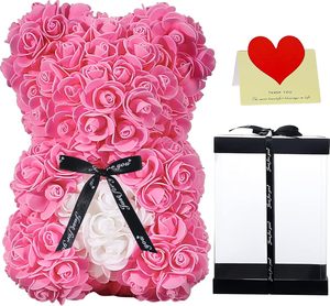 Cute Artificial Teddy Bear <b>Rose</b> Foam Flower Design-Valentine's Day Mother's Day Anniversary Birthday Gift 10-Inch <b>Clear</b> Gift Box - Product Image 1