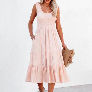 Robes midi décontractées élégantes d'été en rayonne sans manches à volants personnalisées pour femmes - Product Image 2