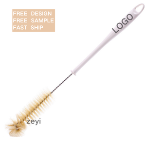 Brosse de nettoyage de bouteilles à col étroit et à long manche avec logo personnalisé Outil de récurage en poils de sanglier pour les bocaux de fermentation de vin et de bière en verre - Product Image 1