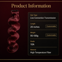 Paquetes de Cabello Virgen Remy Birmano 10A, Ondulado, 100% Cabello Humano, Color Borgoña Personalizado, Venta al Por Mayor