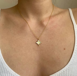 <span class=keywords><strong>Dina</strong></span> Vintage 18K oro impermeable collar de acero inoxidable hecho a mano Natural abulón Shell hexagrama David estrella colgante joyería - Product Image 5