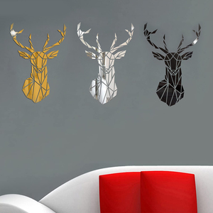 Autocollants muraux en <span class=keywords><strong>miroir</strong></span> tête <span class=keywords><strong>de</strong></span> cerf 3D, autocollant en <span class=keywords><strong>miroir</strong></span> acrylique, décoration murale pour la maison, art décoratif DIY, autocollant mural pour fond <span class=keywords><strong>de</strong></span> télévision, murale - Product Image 2