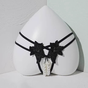 <b>Sexy</b> <b>Thong</b> Panties With Beads Lace Open Crotch Adult Stimulation Underwear For Women - Product Image 1