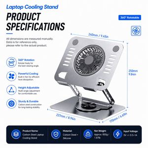 Nouveau support de refroidissement pour ordinateur portable ergonomique rotatif à 360 degrés, pliable, avec hauteur réglable et ventilateur puissant pour ordinateur portable et tablette - Product Image 2