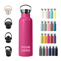 Bouteille d'eau isotherme en acier inoxydable anti-fuite, rose vif, 25 oz, compatible lave-vaisselle, pour le sport et les enfants