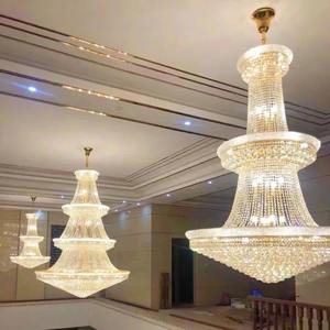 Grand lustre en cristal luxueux doré pour hall d'hôtel, luminaires suspendus, grand lustre en cristal - Product Image 2
