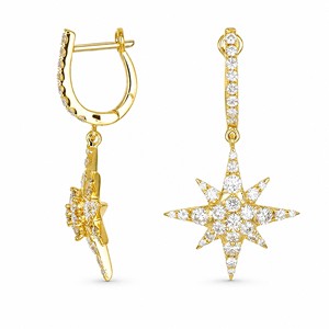 18K Gold Multi-Tone Star Design Pave <b>Diamond</b> <b>Dangle</b> <b>Earrings</b> Luxury Jewelry Hypoallergenic Women Accessory - Product Image 4
