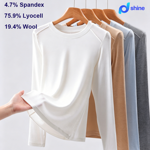 Nouveau T-shirt <span class=keywords><strong>Femme</strong></span> Printemps 2026 en Lyocell <span class=keywords><strong>et</strong></span> <span class=keywords><strong>Laine</strong></span> Spandex, Coupe Slim, Logo Uni, Anti-boulochage, Tricoté à Manches Longues - Product Image 1