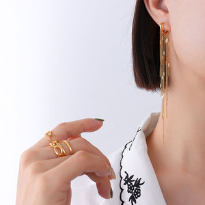 Fashion Wholesale Fine 14k 18k <b>Gold</b> Plated 316L Stainless Steel Tassel Drop <b>Dangle</b> <b>Gold</b> <b>Earrings</b> for Women - Product Image 2
