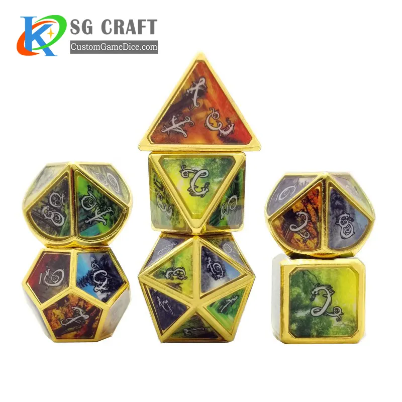 7 buah dadu polihedral logam warna DND RPG MTG Dungeon Tabletop bermain peran permainan