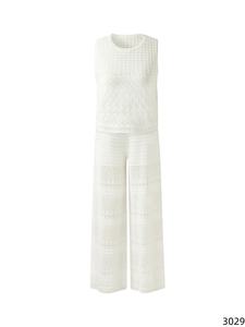 Ensemble deux pièces en dentelle <span class=keywords><strong>blanche</strong></span> ajourée, haut court <span class=keywords><strong>sans</strong></span> manches et pantalon large, motif vintage, ensemble décontracté pour femmes - Product Image 4