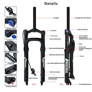 אביזרים לאופני חוף 20x4.0 26x4.0 מזלג קדמי מסגסוגת מגנזיום בולם זעזועים מזלג אוויר 135 מ\\\"מ לאופניים עם צמיגים רחבים - Product Image 2